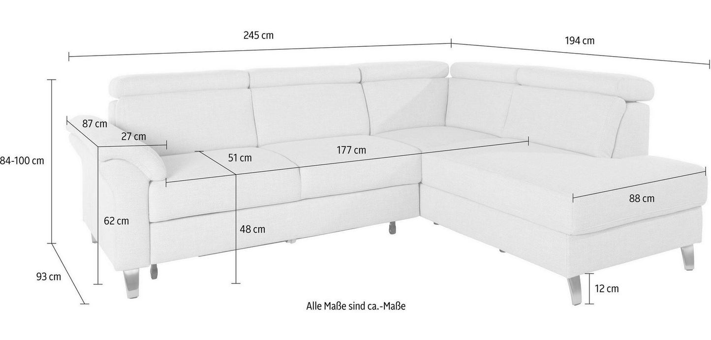 Ecksofa ❤ 245x194cm Grau Schlaffunktion Bettkasten Federkern B-Ware