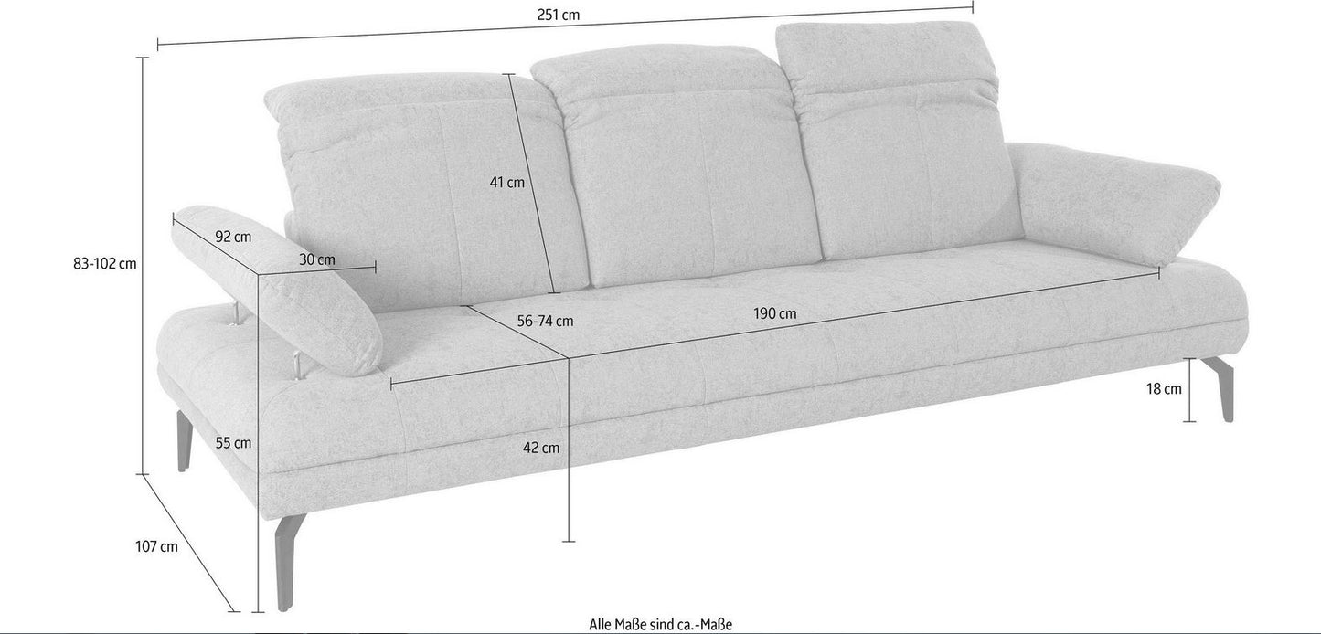Designer Sofa Grau Stenlille 3-Sitzer Couch mit Sitztiefenverstellung, Kopfteilverstellung und Armteilverstellung in Microfaser.