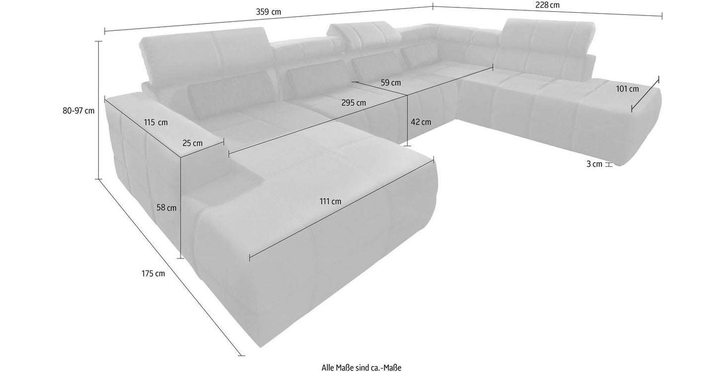 Wohnlandschaft Grau Brandon mit Microfaser weich U-Form, Sofa, Couch Grau online bestellen.