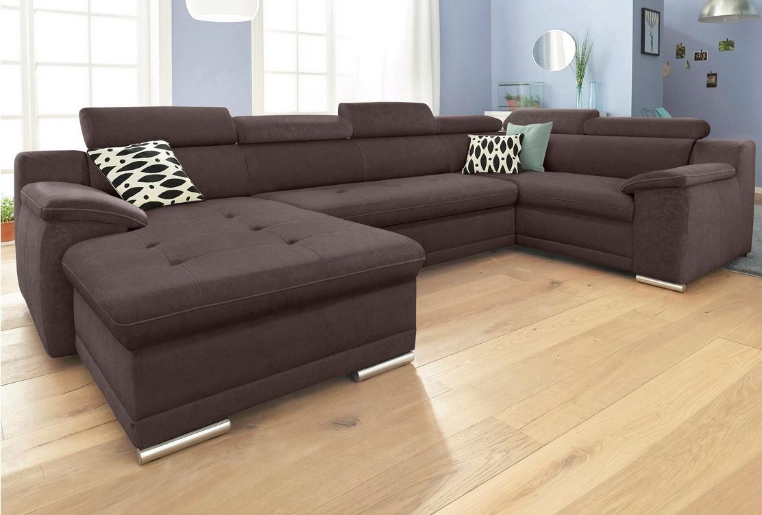 Wohnlandschaft ★ 336cm Schlaffunktion Braun Luxus Microfaser B-Ware