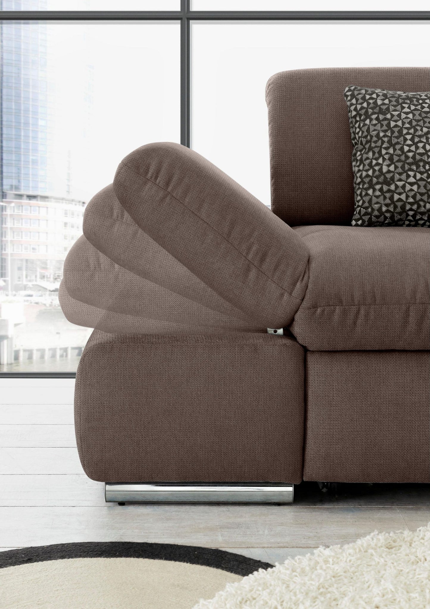 Ecksofa Taupe Federkern, Sitztiefenverstellung, set one by Musterring SO4100.