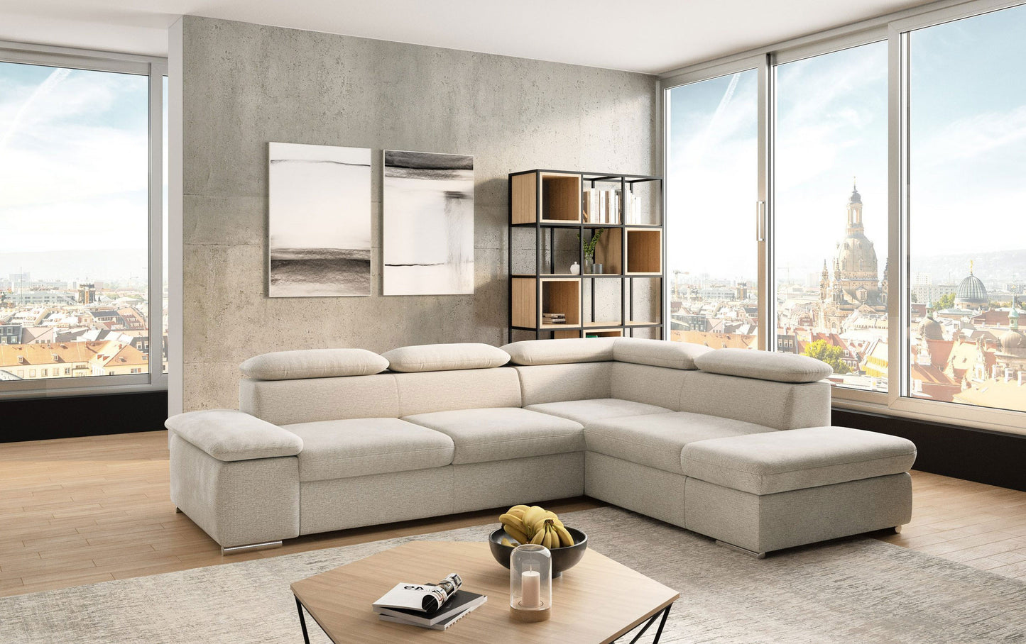 Ecksofa Cord beige hellbeige mit Schlaffunktion, Cordsofa, Cordschlafsofa online bestellen.