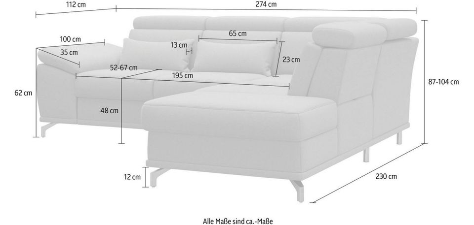 Ecksofa 274x230 cm Creme Beige Federkern Sitztiefenverstellung B-Ware
