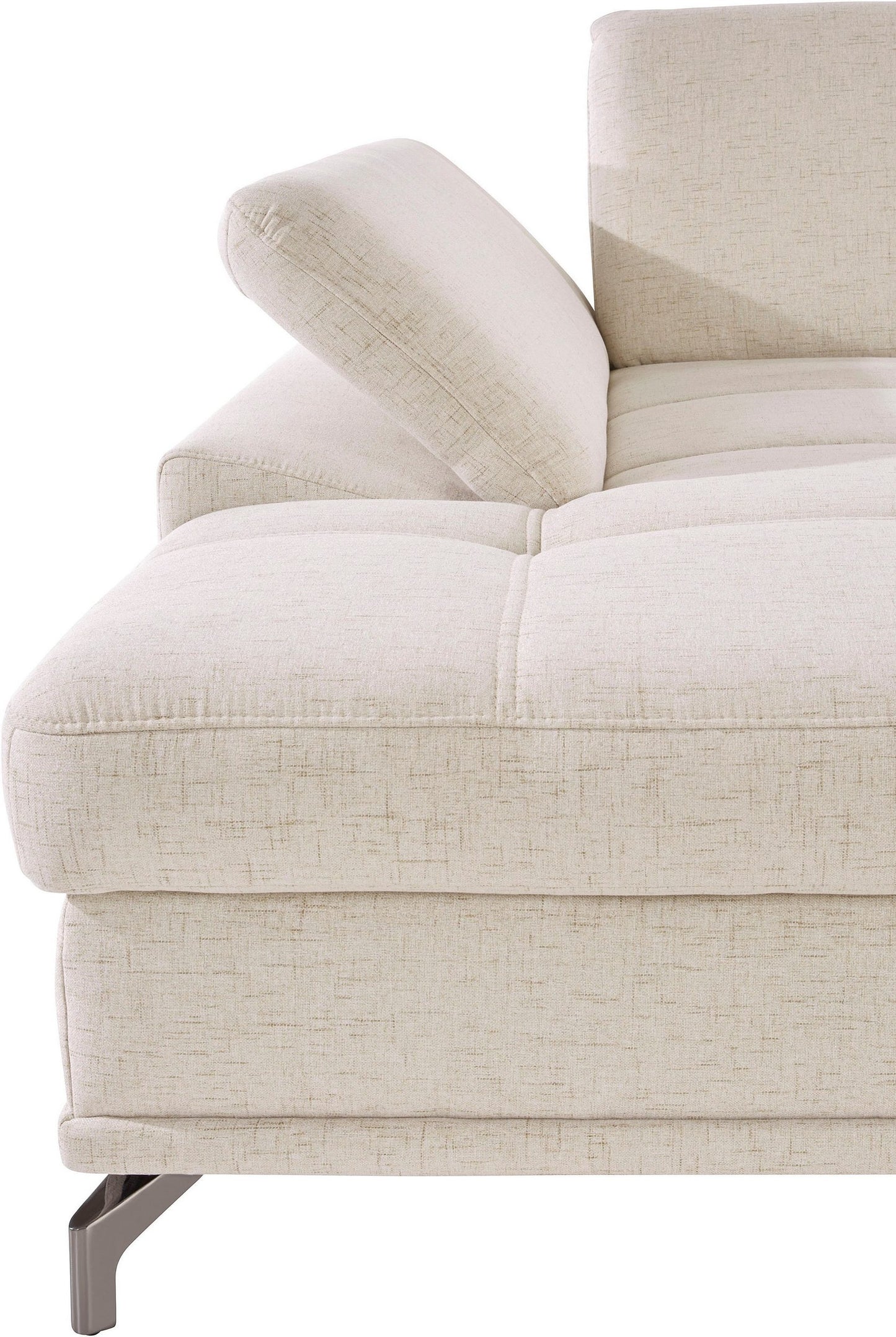 Design Ecksofa in Creme Beige mit Federkern, Sitztiefenverstellung, Armteilverstellung, Eckcouch Costello jetzt online bestellen.