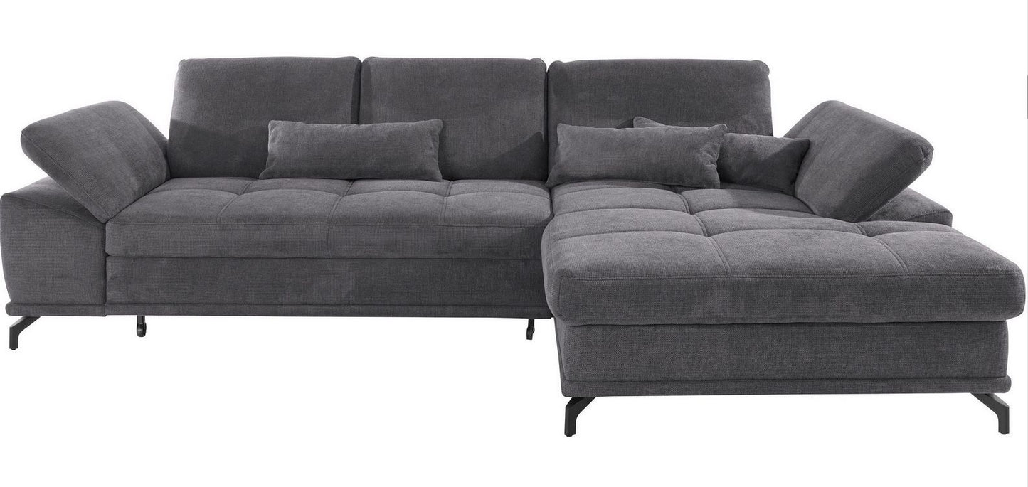 Ecksofa Grau mit Federkern, Sitztiefenverstellung und Armteilverstellung in Luxus-Microfaser Costello, jetzt reduziert im Angebot online bestellen.