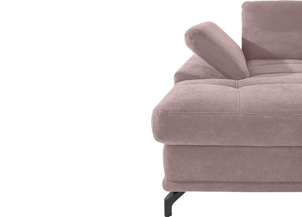 Ecksofa Costello mit Schlaffunktion, Bettkasten und Federkern in pflegeleichtem Rosa Fliede Microfaser Struktur flausch.
