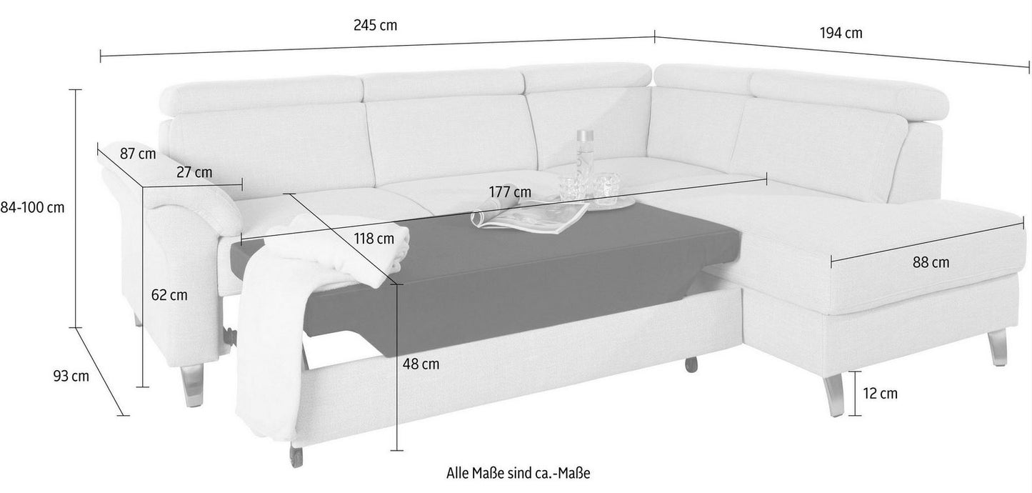 Ecksofa ❤ 245x194cm Grau Schlaffunktion Bettkasten Federkern B-Ware