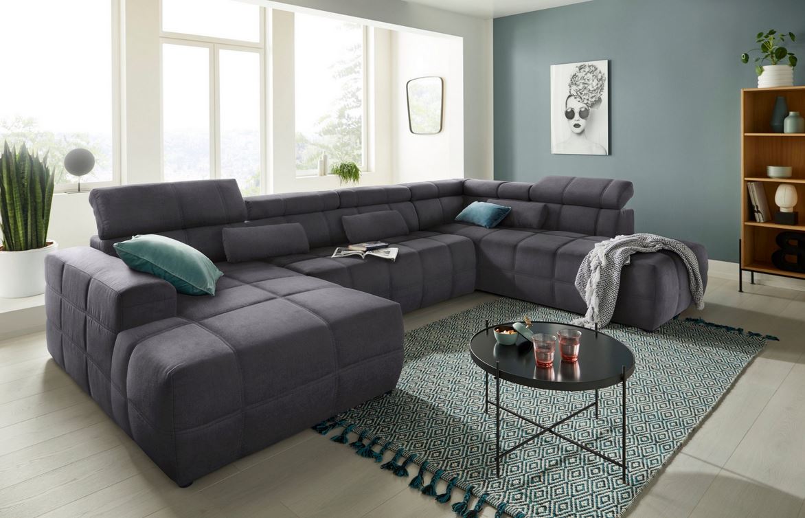 Wohnlandschaft Grau Brandon mit Microfaser weich U-Form, Sofa, Couch Grau online bestellen.