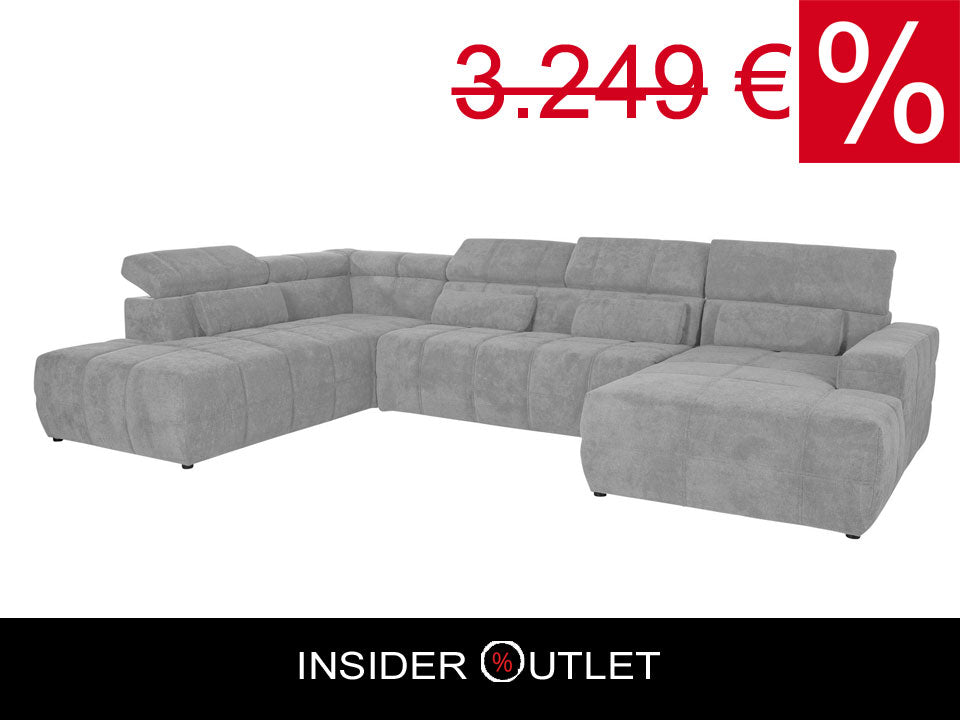 Wohnlandschaft grau hellgrau Brandon mit Kopfteilverstellung, Couch sofort lieferbar.