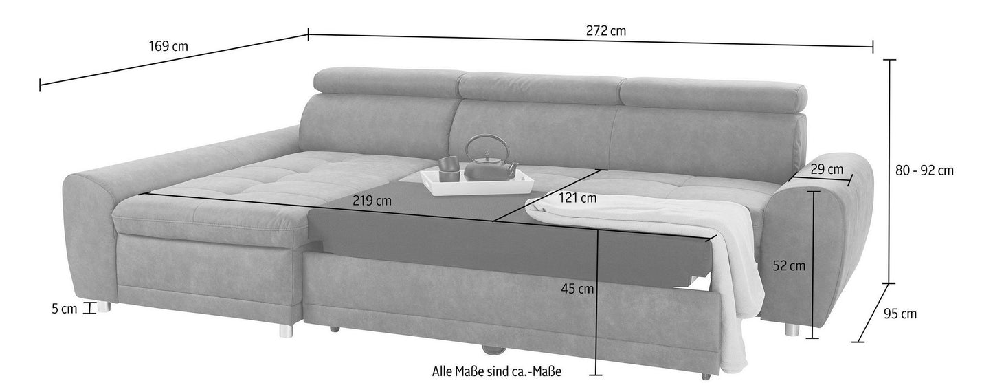 Ecksofa Grau mit Bettfunktion Federkern Riva, jetzt reduziert, online bestellen.