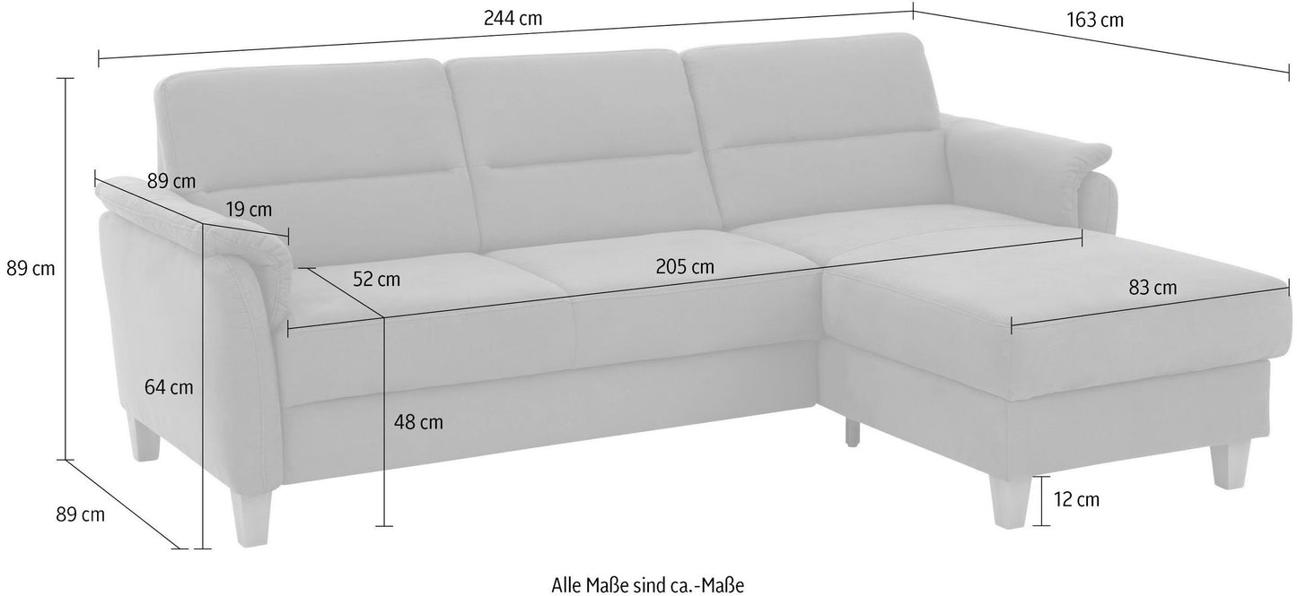 Kleines Ecksofa Grau Blau mit Schlaffunktion, Bettkasten und Federkern Couch Palmera jetzt reduziert im Angebot kaufen.
