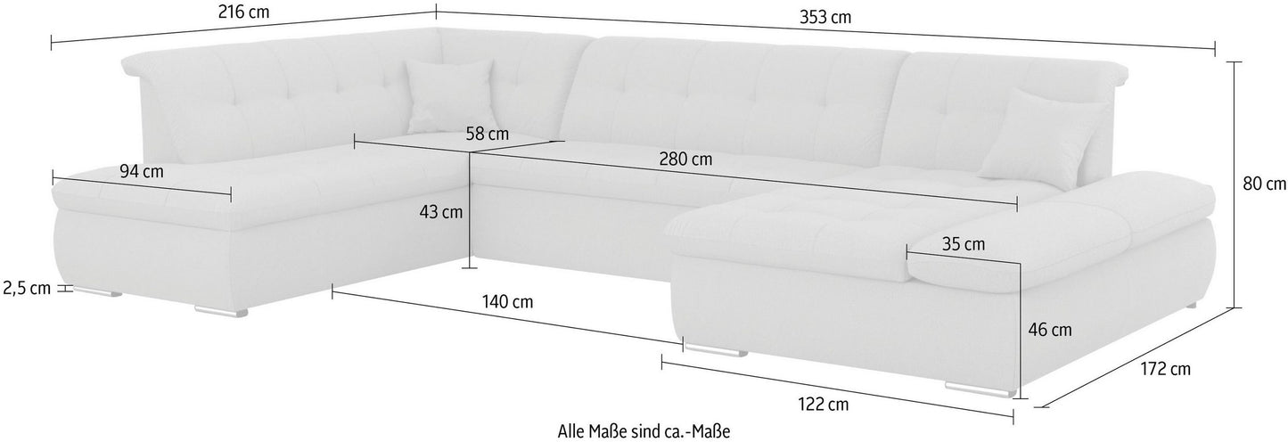 Wohnlandschaft beige mit Schlaffunktion in Luxus-Microfaser Lederoptik NMoric.
