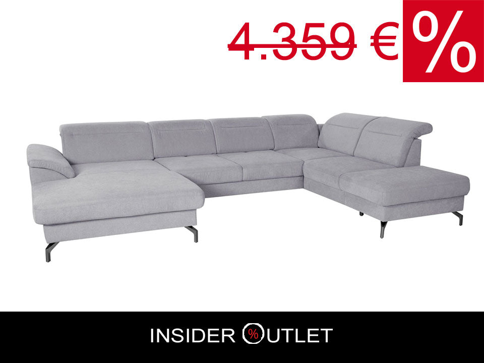 Wohnlandschaft 343 cm Grau Federkern Sitztiefenverstellung B-Ware