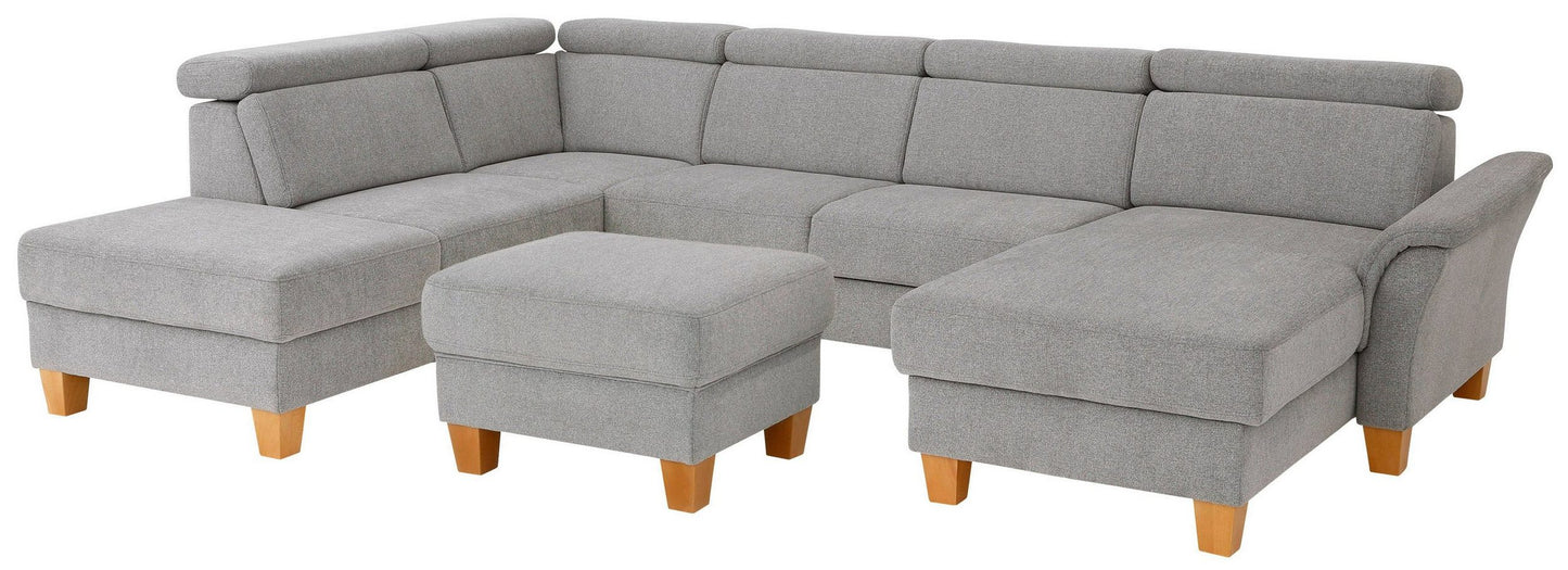 Wohnlandschaft Grau mit Schlaffunktion, Bettkasten, Federkern und Kopfteilverstellung, Conville jetzt reduziert im Angebot kaufen.