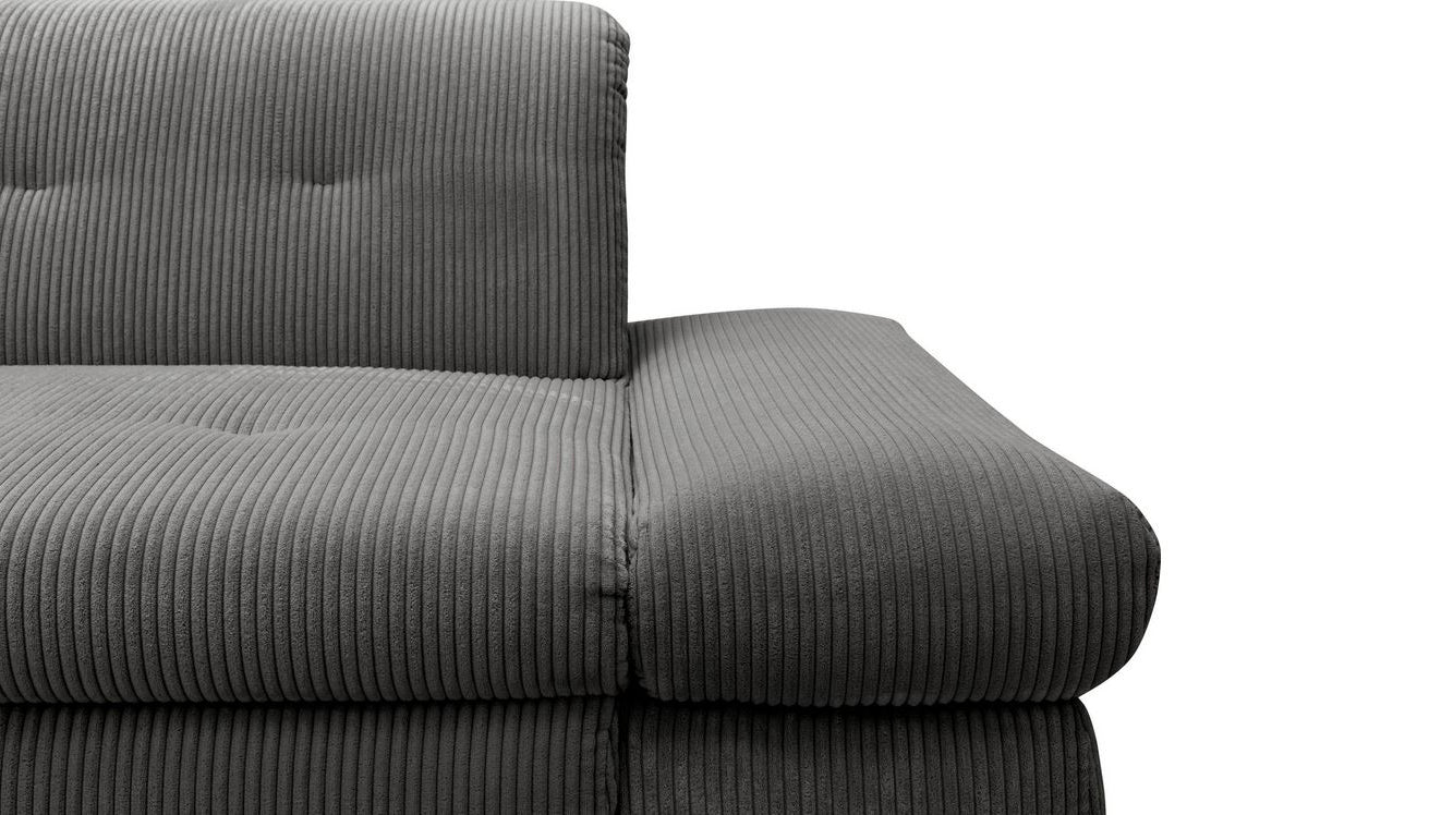 Ecksofa Moric Cord Grau mit Schlaffunktion und Armteilverstellung, Cordsofa, Cordschlafsofa, Couch grau.