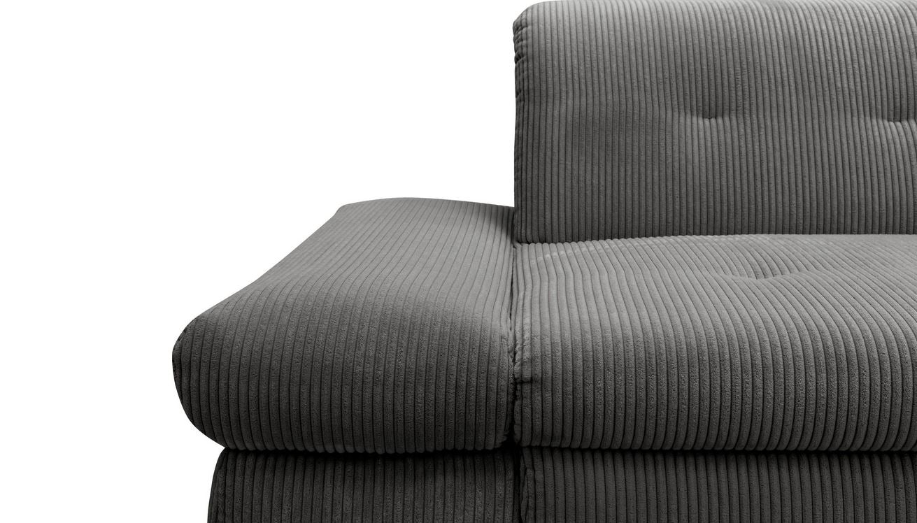 Ecksofa Moric Cord Grau mit Schlaffunktion und Armteilverstellung, Cordsofa, Cordschlafsofa, Couch grau.