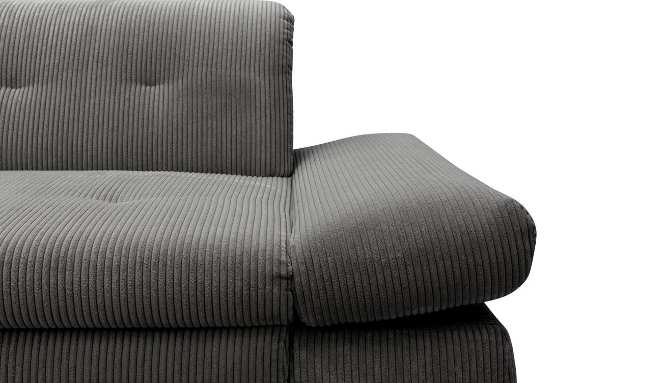 Ecksofa Moric Cord Grau mit Schlaffunktion und Armteilverstellung, Cordsofa, Cordschlafsofa, Couch grau.