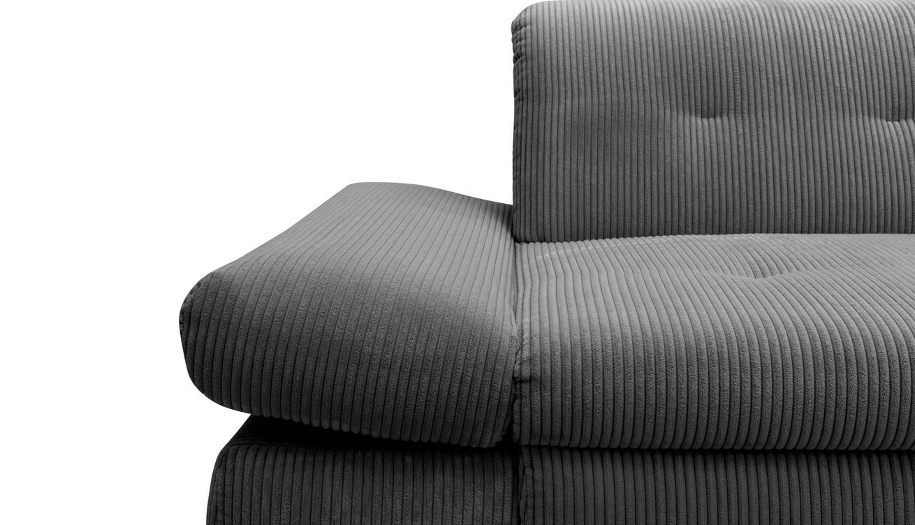 Ecksofa Moric Cord Grau mit Schlaffunktion und Armteilverstellung, Cordsofa, Cordschlafsofa, Couch grau.