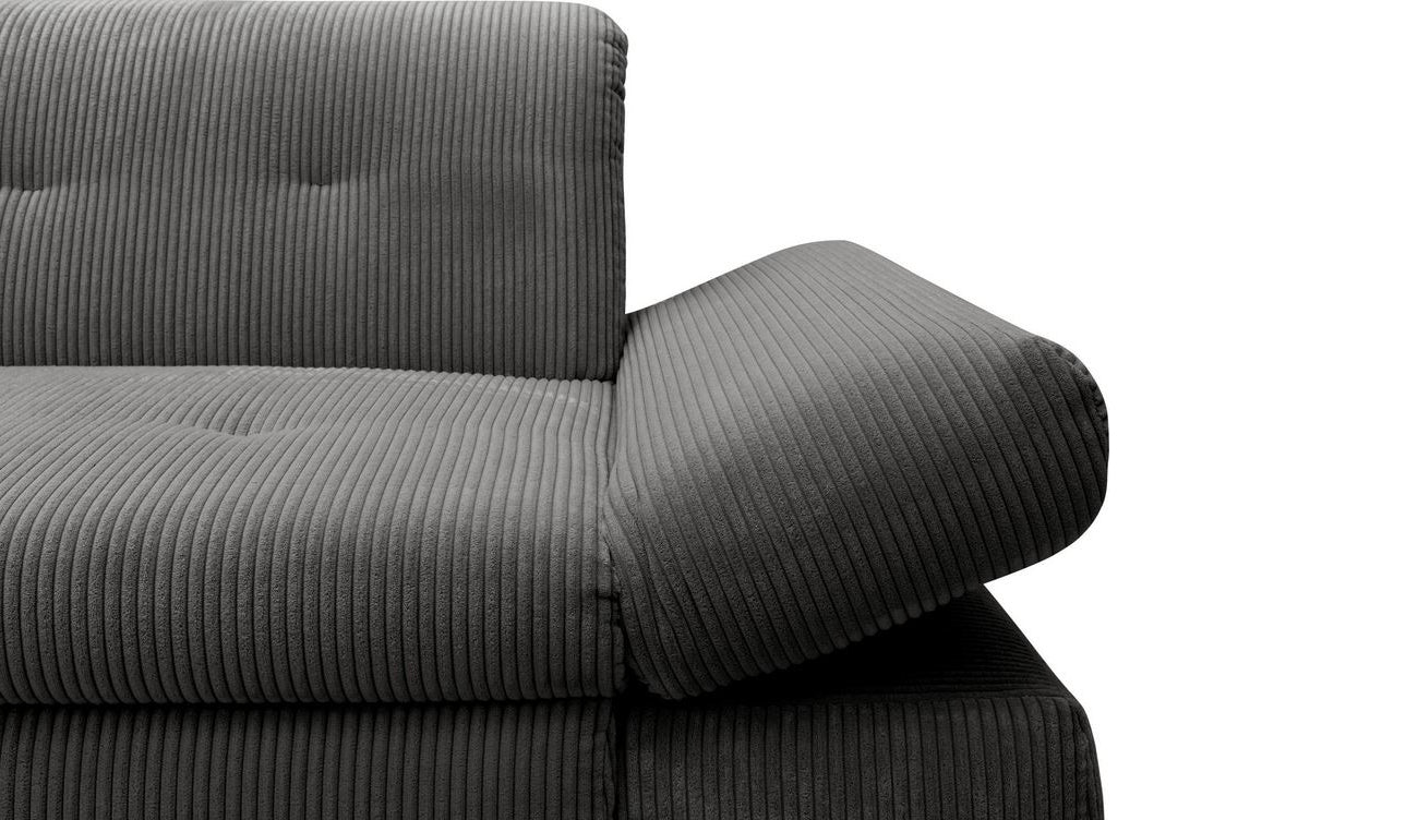 Ecksofa Moric Cord Grau mit Schlaffunktion und Armteilverstellung, Cordsofa, Cordschlafsofa, Couch grau.
