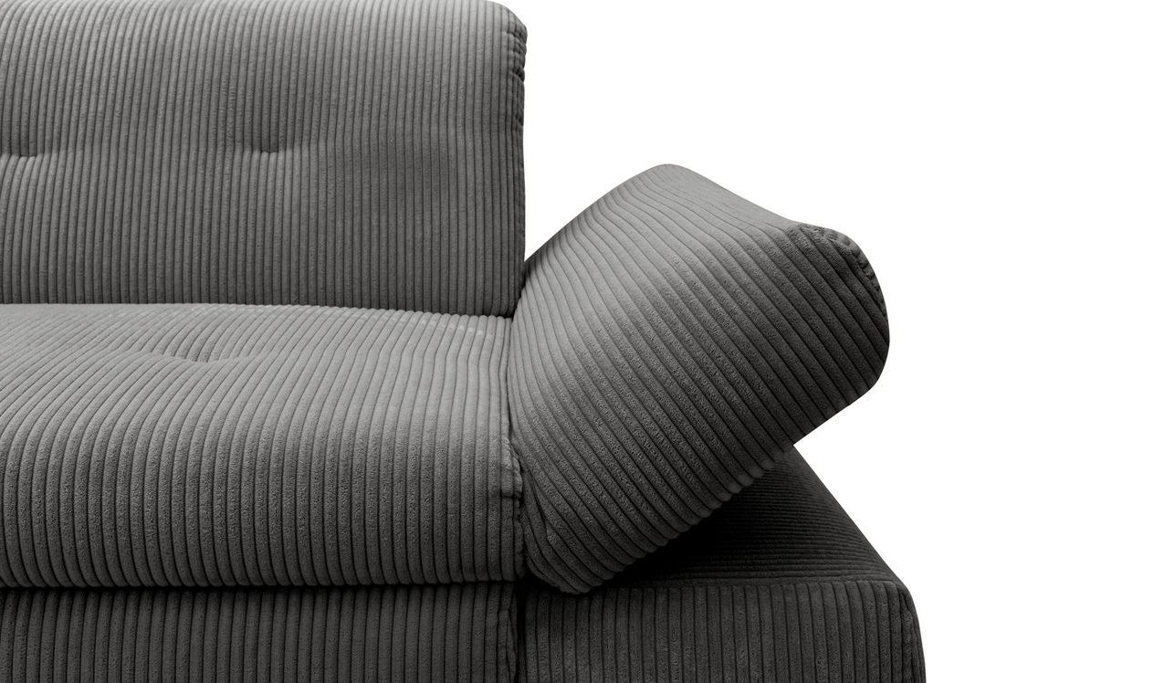 Ecksofa Moric Cord Grau mit Schlaffunktion und Armteilverstellung, Cordsofa, Cordschlafsofa, Couch grau.