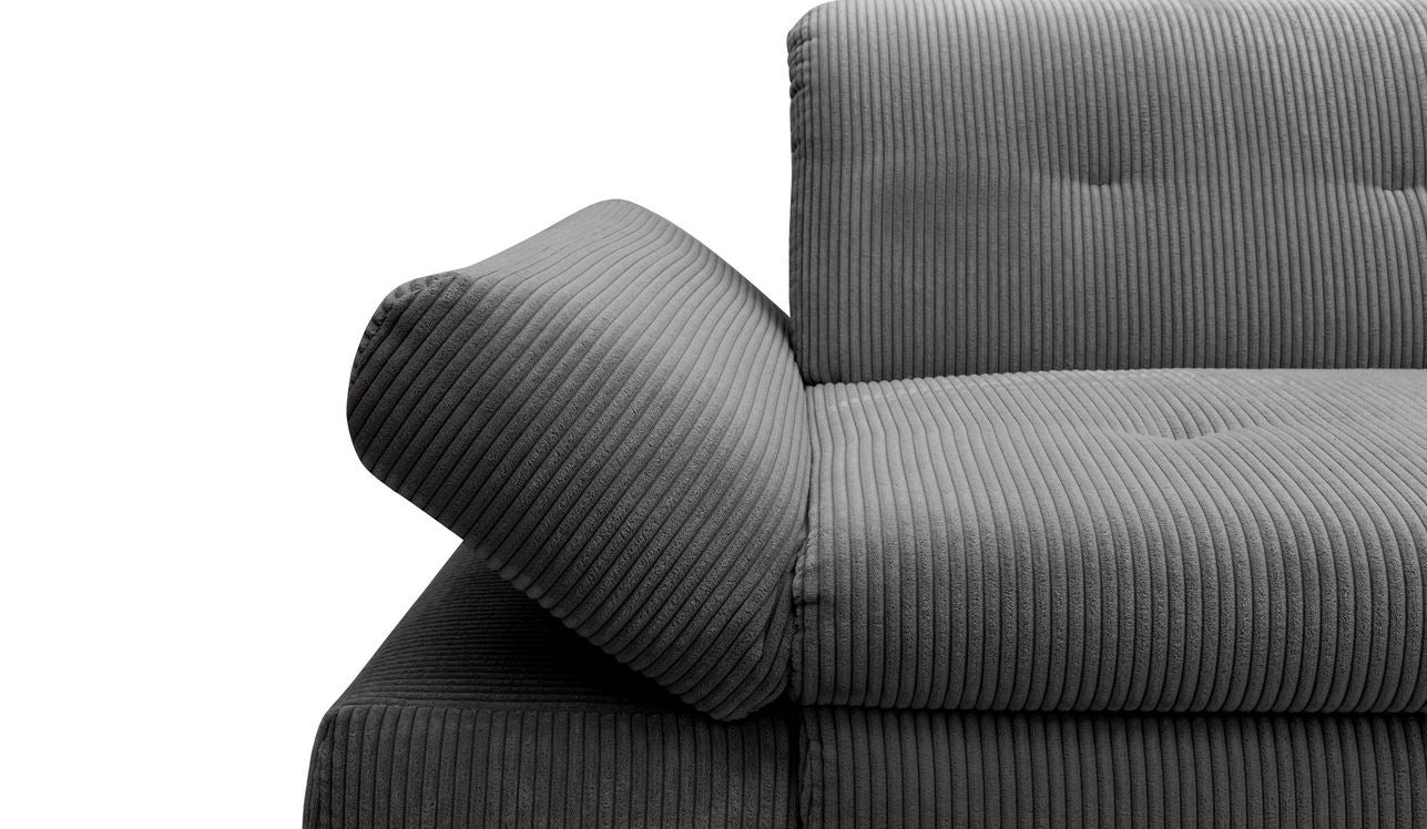 Ecksofa Moric Cord Grau mit Schlaffunktion und Armteilverstellung, Cordsofa, Cordschlafsofa, Couch grau.