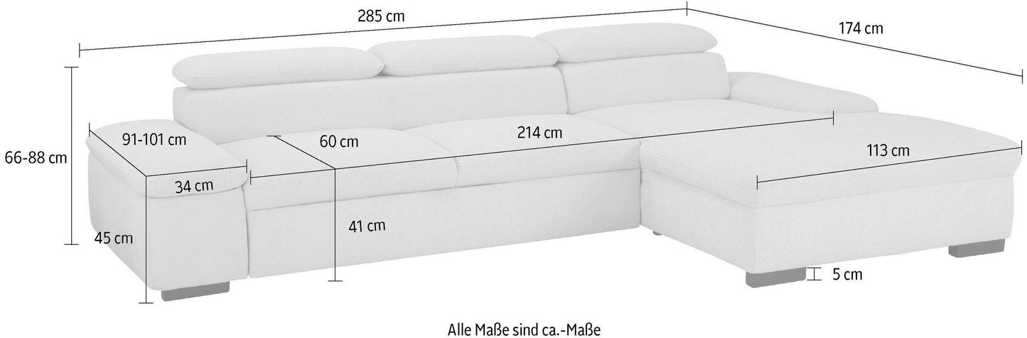 Ecksofa 286x174cm Schlaffunktion Microfaser Braun Lederoptik B-Ware