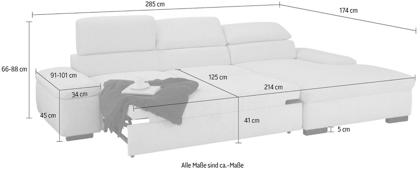 Ecksofa 286x174cm Schlaffunktion Microfaser Braun Lederoptik B-Ware