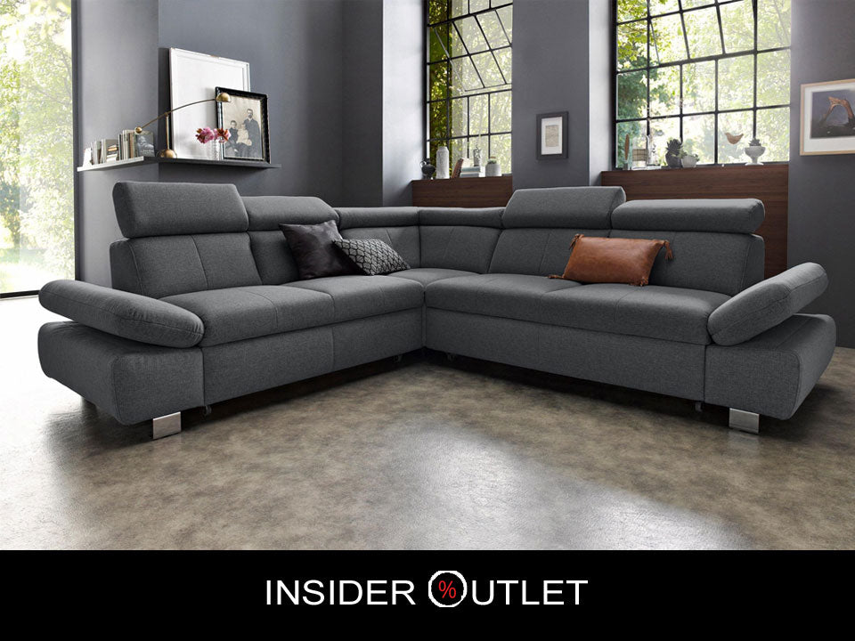 Ecksofa Happy mit Bettunktion und Bettkasten sofort lieferbar in Grau Anthrazit.