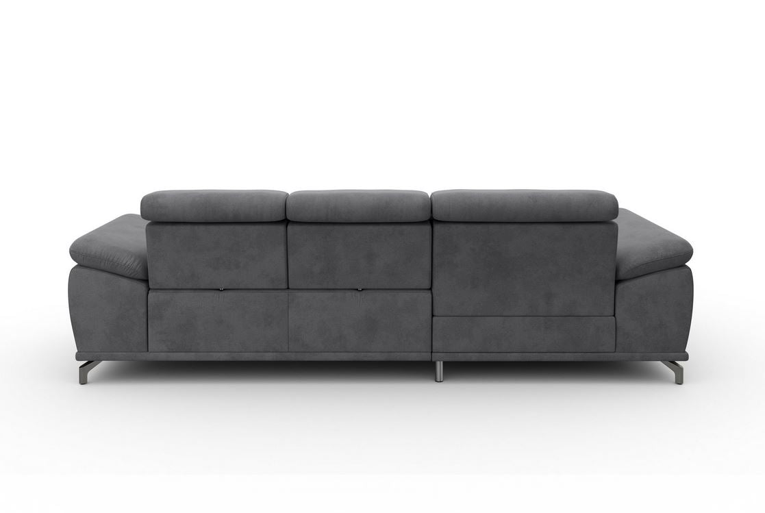 Ecksofa in Grau mit Schlaffunktion, Bettkasten, Federkern und Sitztiefenverstellung, Couch Cabrio in Microfaser.
