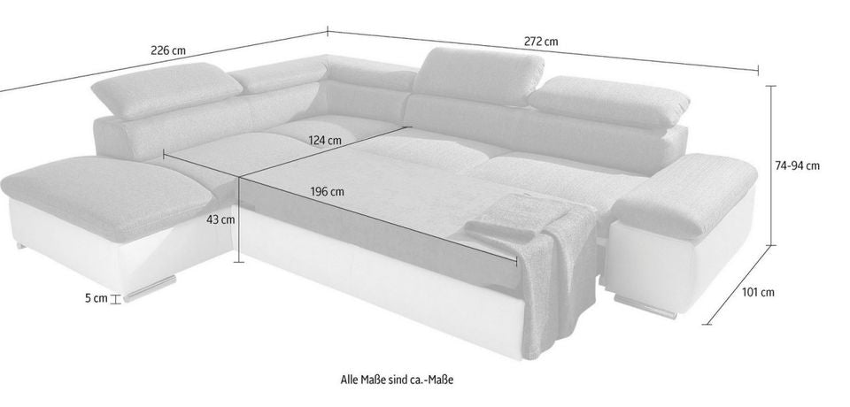 Ecksofa ★ 272x226cm Grau Schlaffunktion Bett Microfaser B-ware