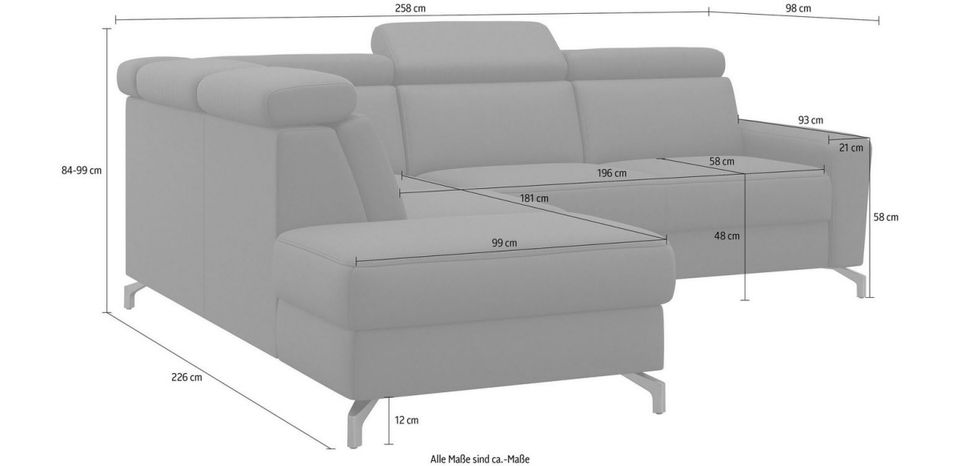 Ecksofa ★ 258x226cm Grau Anthrazit Lederoptik Schwarz B-Ware
