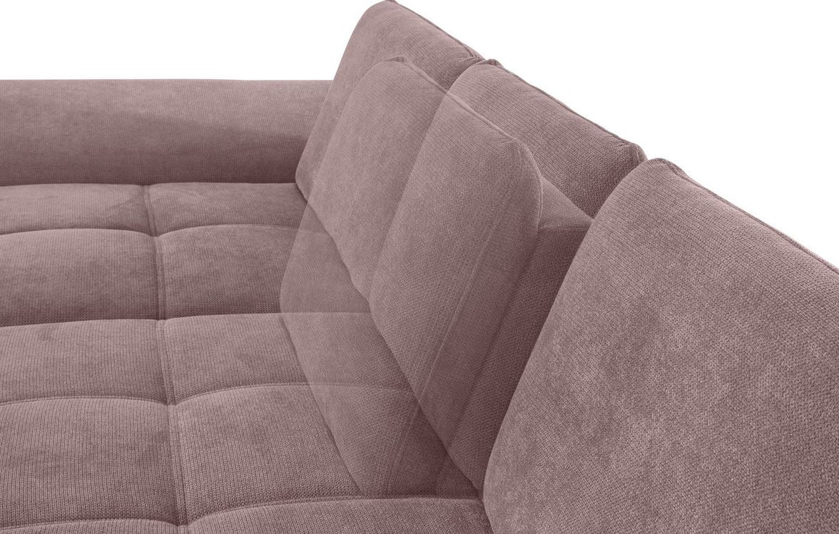 Ecksofa Costello mit Schlaffunktion, Bettkasten und Federkern in pflegeleichtem Rosa Fliede Microfaser Struktur flausch.