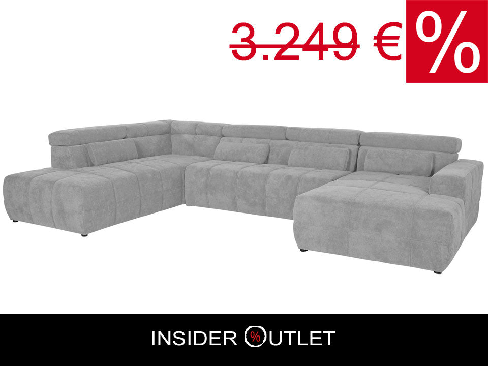 Wohnlandschaft grau hellgrau Brandon mit Kopfteilverstellung, Couch sofort lieferbar.