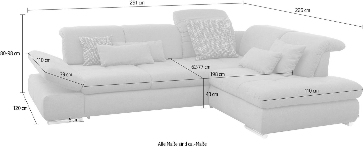 XXL Ecksofa SO4100 set one by Musterring in Fango Grau mit Federkern und Kopfteilvertellung in Luxus-Microfaser.