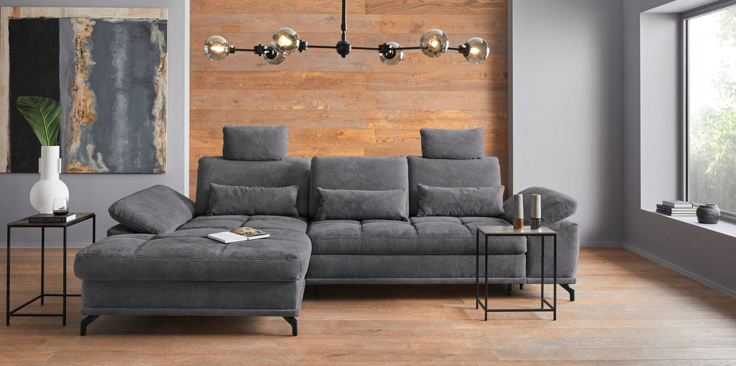 Ecksofa Costello Grau mit Sitztiefenverstellung und Federkern sofort lieferbar.