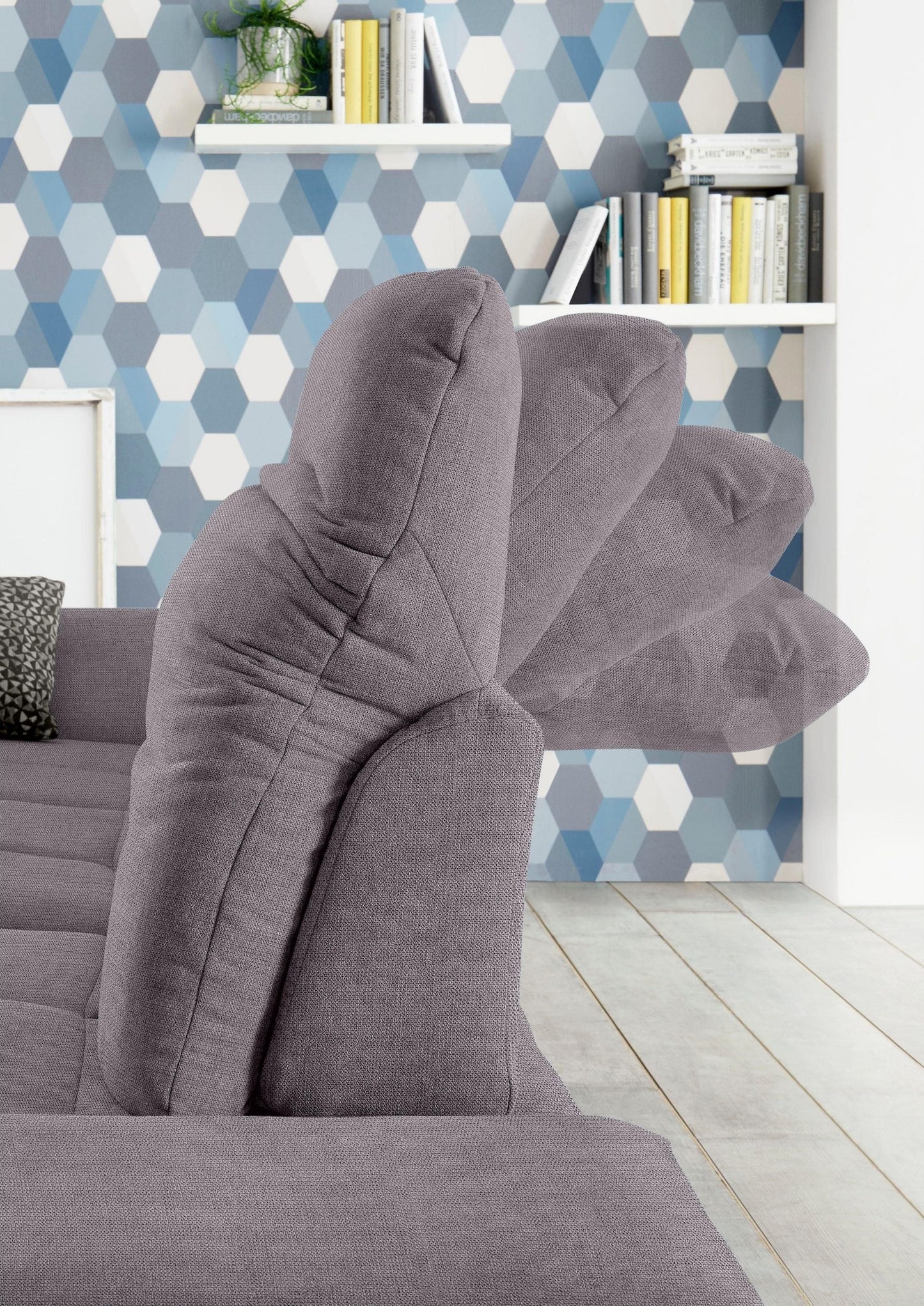 Ecksofa Musterring 4100 Grau mit Schlaffunktion, Federkern, Sitztiefenverstellung in pflegeleichtem Luxus-Microfaser Bezug.
