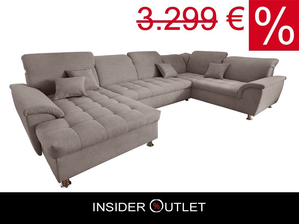 Wohnlandschaft 352cm Taupe Schlaffunktion Bettkasten Beige B-Ware