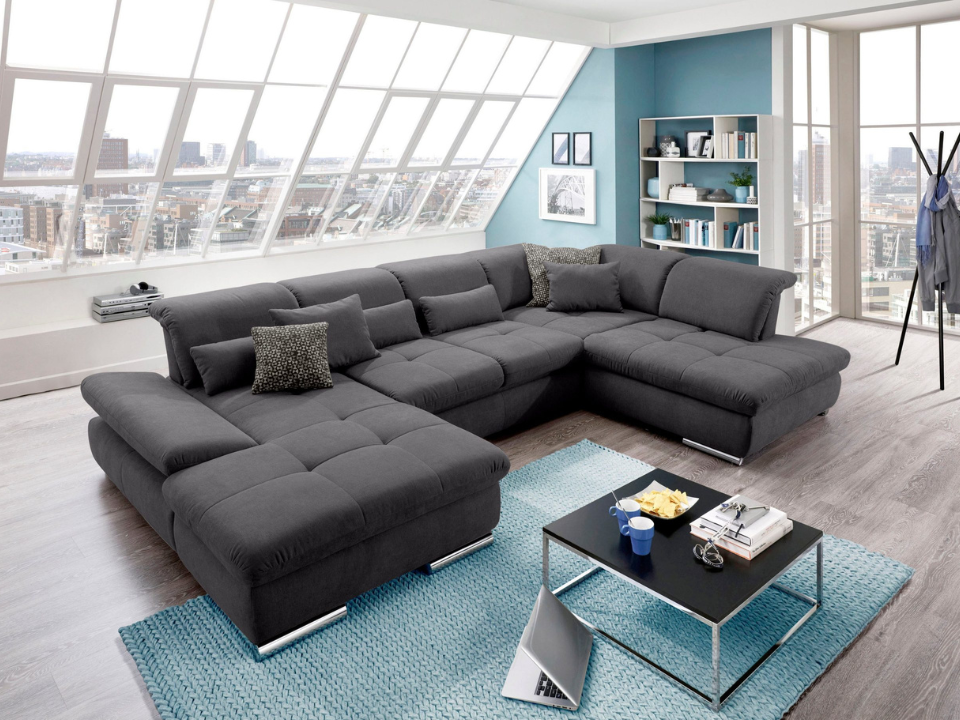 Wohnlandschaft 365cm Musterring SO4100 Federkern Sitztiefenverstellung Fango Grau Luxus-Microfaser B-Ware