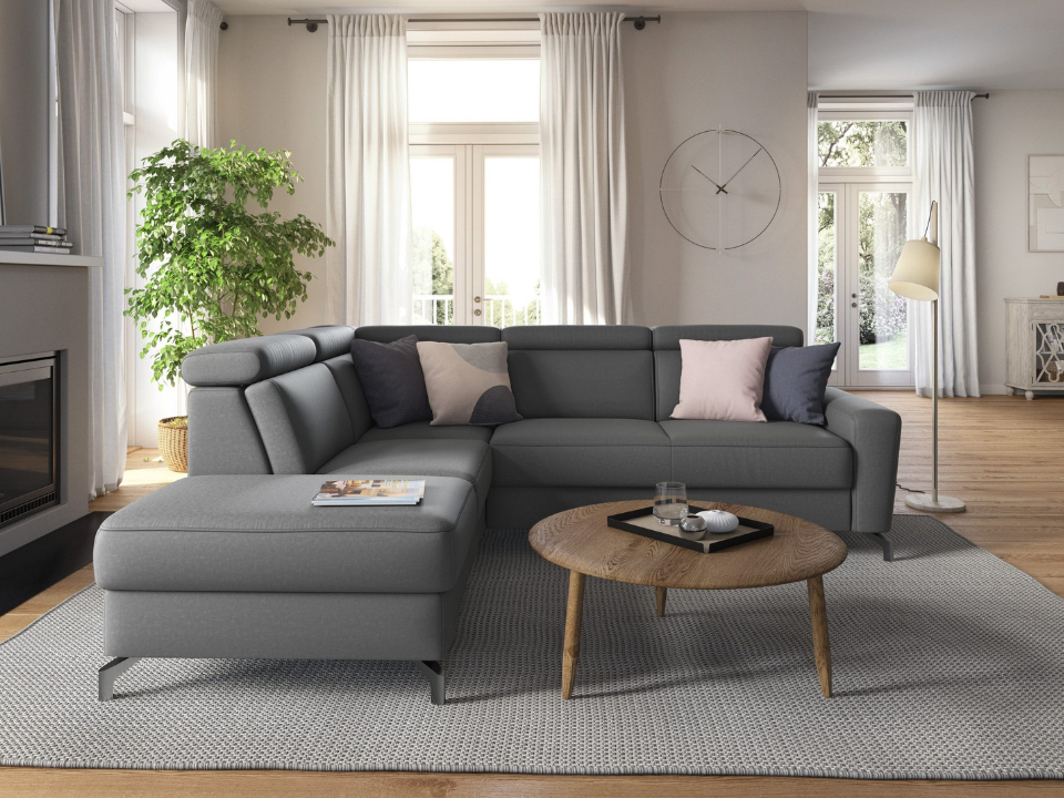 Ecksofa ★ 258x226cm Grau Schlaffunktion, Bettkasten, Federkern, Luxus-Microfaser B-Ware