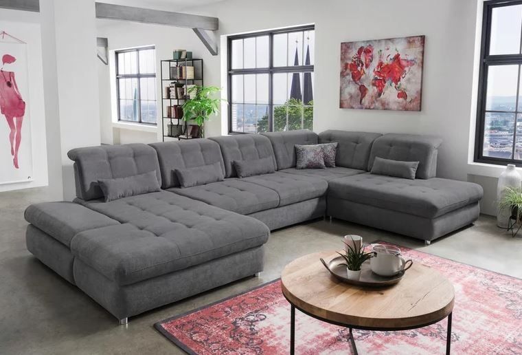 XXL Wohnlandschaft Schlaffunktion 2 Bettkasten Grau Webstoff B-Ware