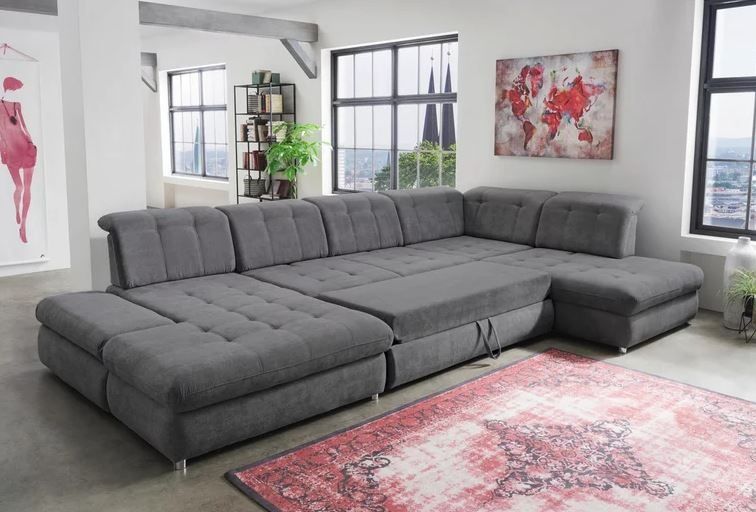 XXL Wohnlandschaft Schlaffunktion 2 Bettkasten Grau Webstoff B-Ware