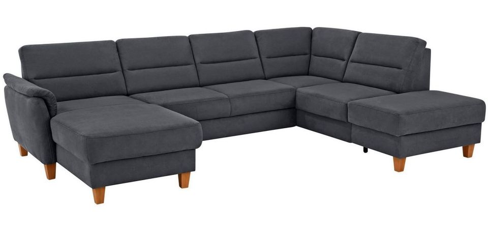 Wohnlandschaft Grau mit Schlaffunktion und Federkern im Luxus-Microfaser Bezug, U-Form Palmera jetzt reduziert im Angebot bestellen.