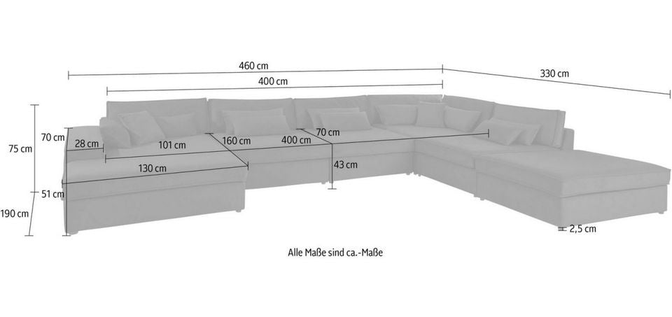 XXL Wohnlandschaft Joreen 460x330cm Anthrazit Grau U Form B-Ware