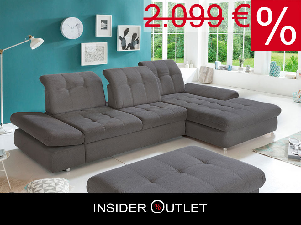 Ecksofa 324x190cm Grau Schlaffunktion Bettkasten Sitztiefenverstellung B-Ware