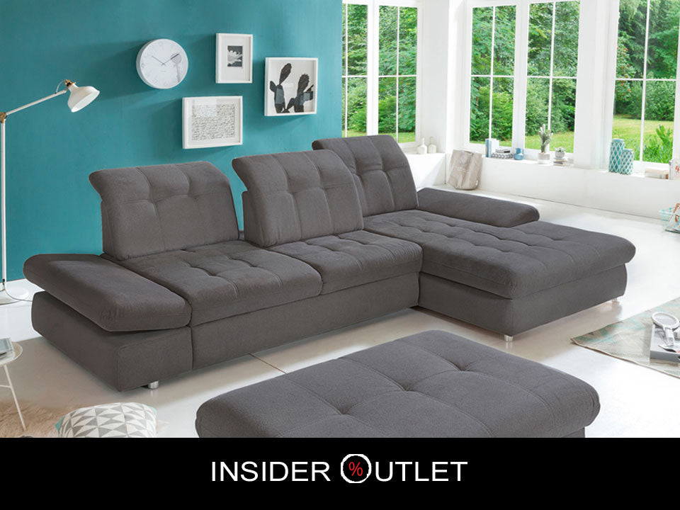 Ecksofa 324x190cm Grau Schlaffunktion Bettkasten Sitztiefenverstellung B-Ware