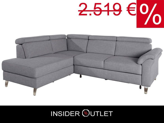 Ecksofa 245x194cm Grau Federkern mit Kopfteilverstellung Skandi B-Ware