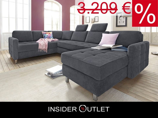 Wohnlandschaft Pablo 292 cm mit Schlaffunktion und Bettkasten in Luxus-Microfaser Grau Sofa B-Ware (Kopie)