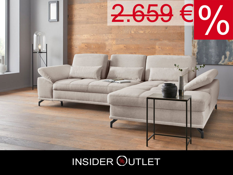 Ecksofa in Creme Beige mit Federkern, Sitztiefenverstellung, Sofa Costello reduziert.