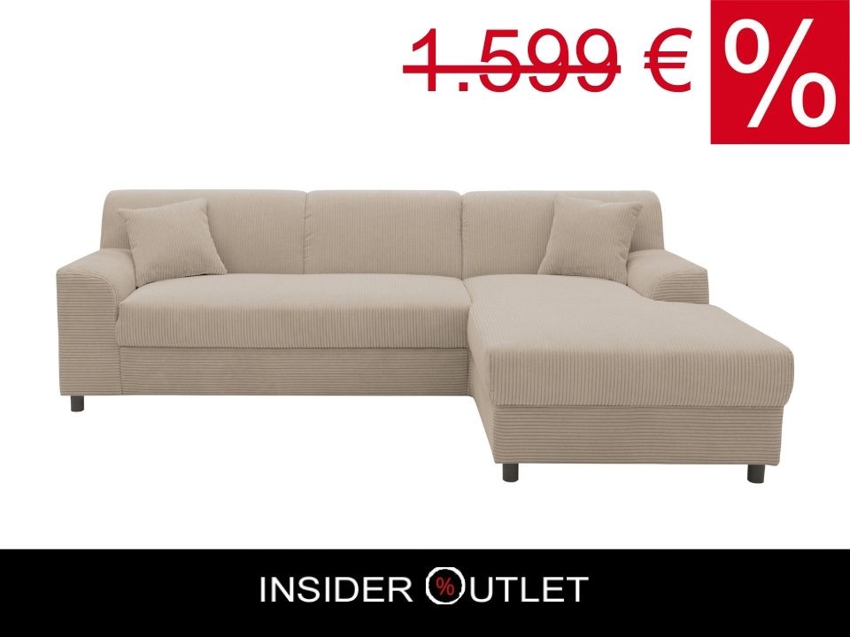 Kleines Ecksofa in Cord Beige mit Federkern, Couch Turah jetzt reduziert im Angebot online bestellen.