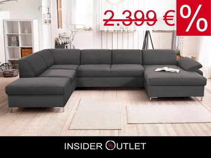 Wohnlandschaft Anthrazit Grau mit Schlaffunktion in Übelänge in Microfaser, U-Form Santana jetzt reduziert im Angebot online bestellen.